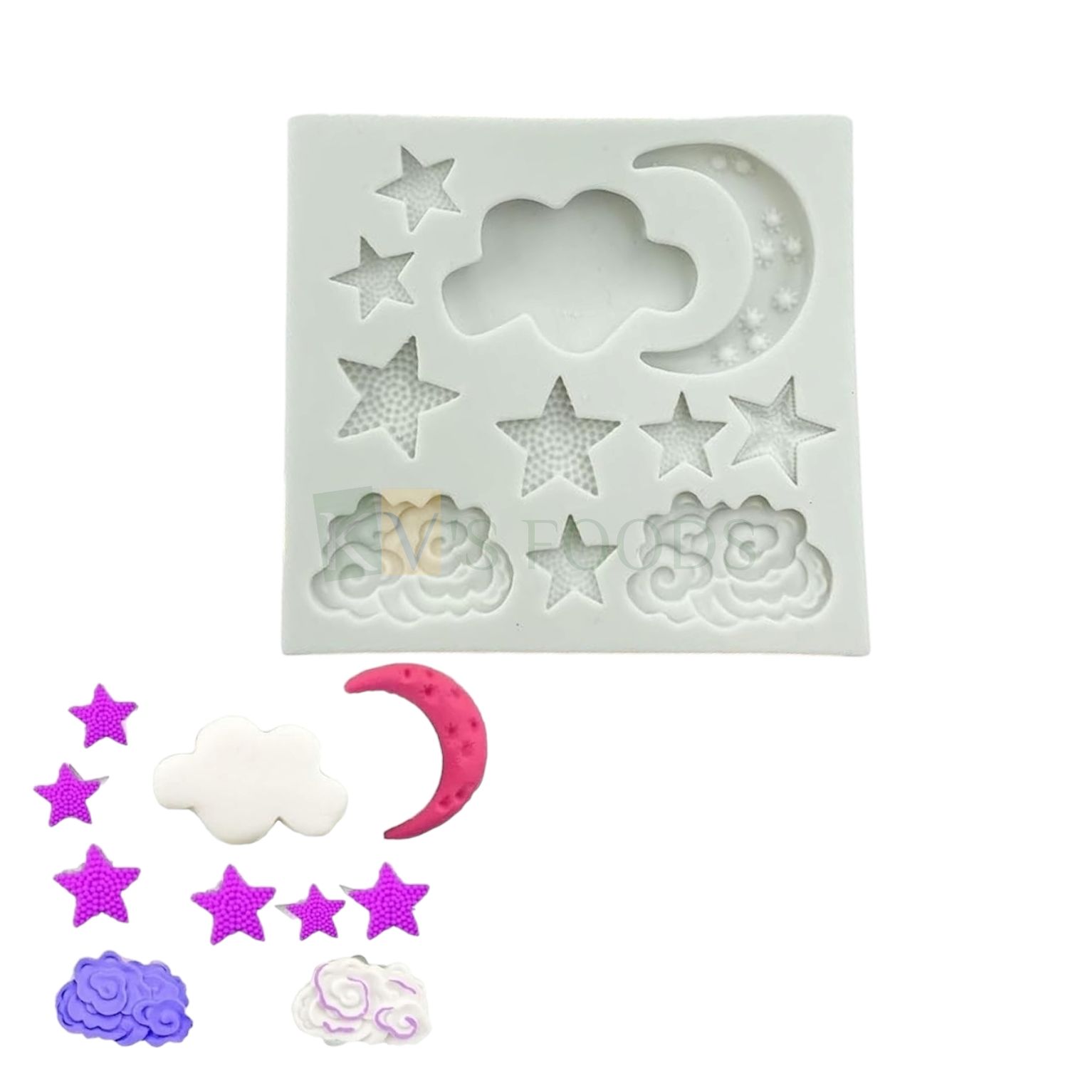 1 PC White Silicone Fondant Stars Moon Clouds Chocolate Mould 11 Cavity, Kids Girls Children&#39;s Happy Birthday Theme, Baby Shower Theme, Flexible Moulds Side Cake DIY Cake Decorating Molds