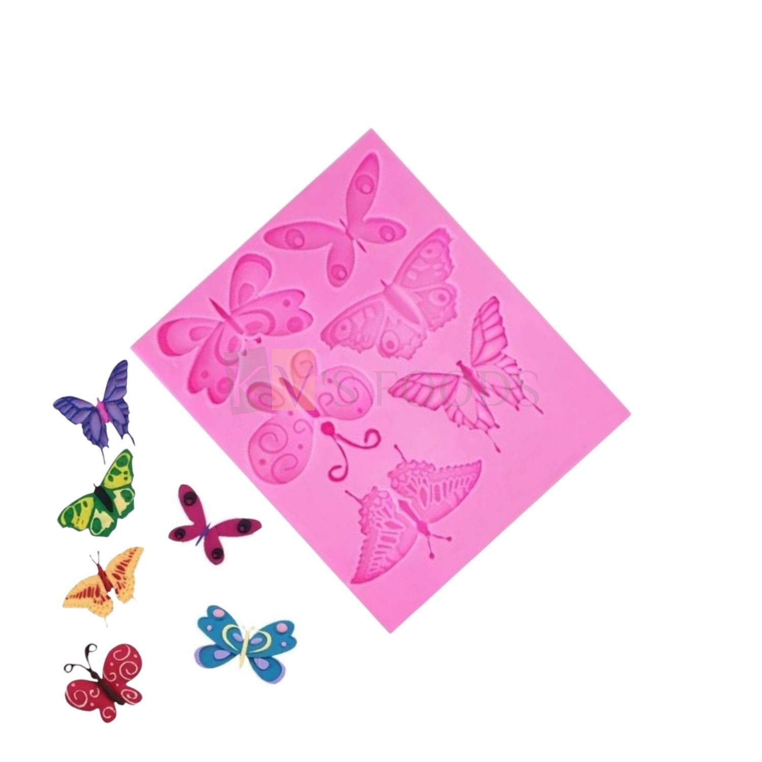 1 PC Pink 6 Cavity Hollow Different Designs Butterfly Shape Insects Silicon Chocolate Fondant Mould, Girls Birthday Theme Wedding, Anniversary, Baby Shower Cakes Flexible Moulds DIY Cake Decorations