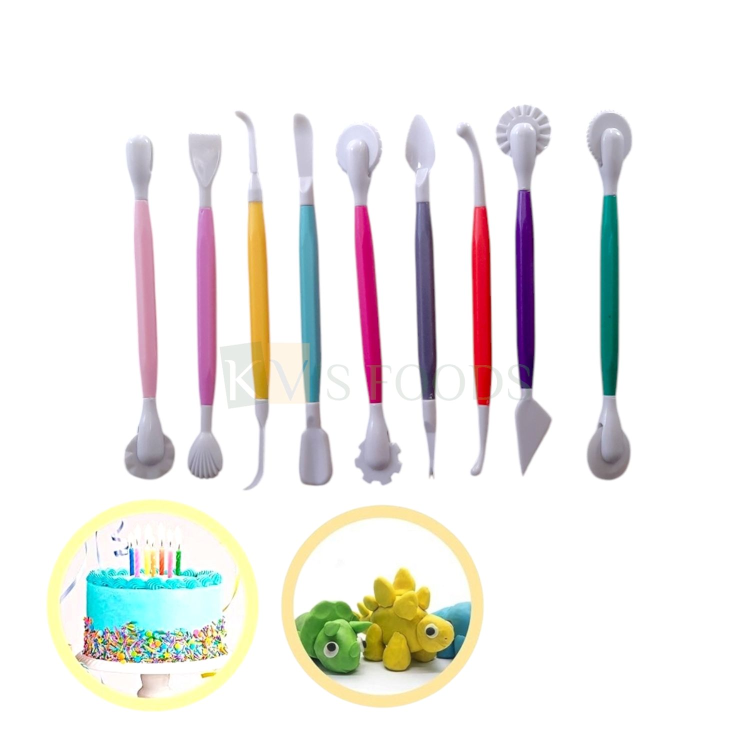 9 PCS Multicoloured Fondant Cake Modelling Tools Set Carving Flower Crafts Accessories Set, Cake Decorating Tools, Double-Ended Knife Pen, Chocolate Brush for Shaping Cookies, Making Flowers Designs