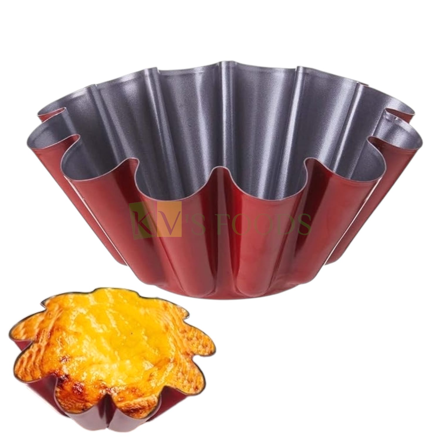 1 PC Diameter 7.6 Inch Capacity ~ 500gm, Non-stick Fluted Big Jelly Bunt Pudding Brioche Cake Pan Mould, Oven Baking, Egg Tart Bakeware Bundtlet, Bavarois, Brownie, Jello Flan, Meatloaf, Pound, Tin