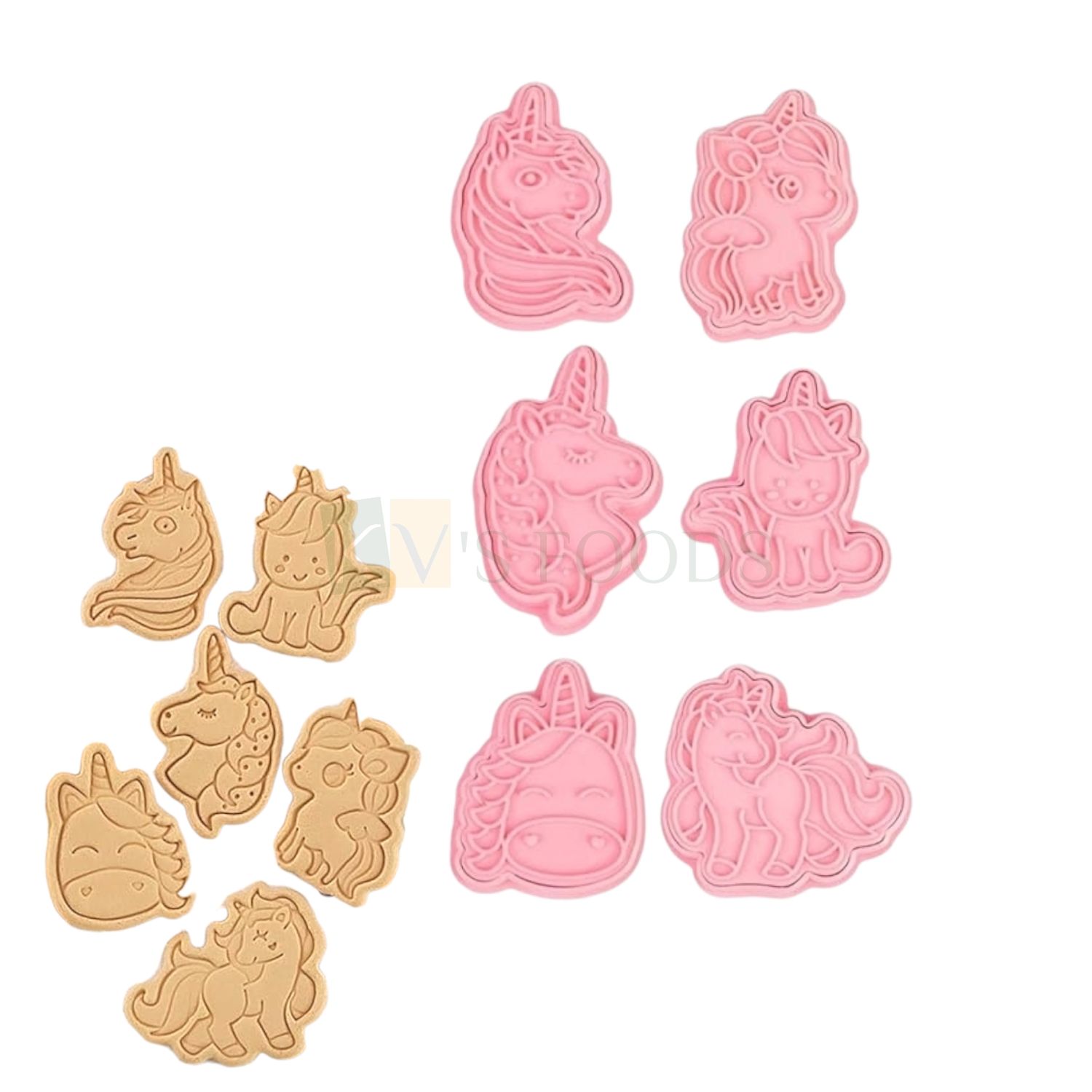 6 PCS Pink Different Designs Unicorn Fondant Cutters Plungers Set Cake Mould, Baby Shower Theme, Chocolate Pancake, Biscuits Cookies Cutters Stampers, Kids Girls Birthday Theme