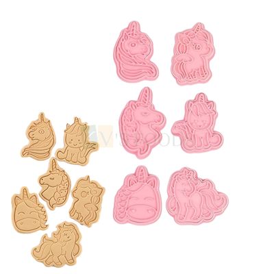6 PCS Pink Different Designs Unicorn Fondant Cutters Plungers Set Cake Mould, Baby Shower Theme, Chocolate Pancake, Biscuits Cookies Cutters Stampers, Kids Girls Birthday Theme
