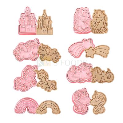 8 PCS Pink Different Designs Unicorn Star Rainbow Clouds, Castle, Fondant Cutters Plungers Set Cake Mould, Baby Shower Theme, Chocolate Pancake, Biscuits, Cookies, Stampers, Kids Girls Birthday Theme