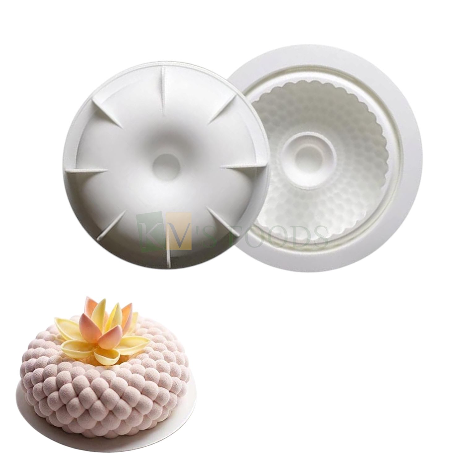 1 PC White Silicone 3D Round Bubble Donut Shape Wreath Ring Entremet Cake Mould, Size 18.8cm, Mousse Mold Classic French Dessert Baking Pudding DIY Cake Decorations, Gelatin Cakes Reusable Baking Tool