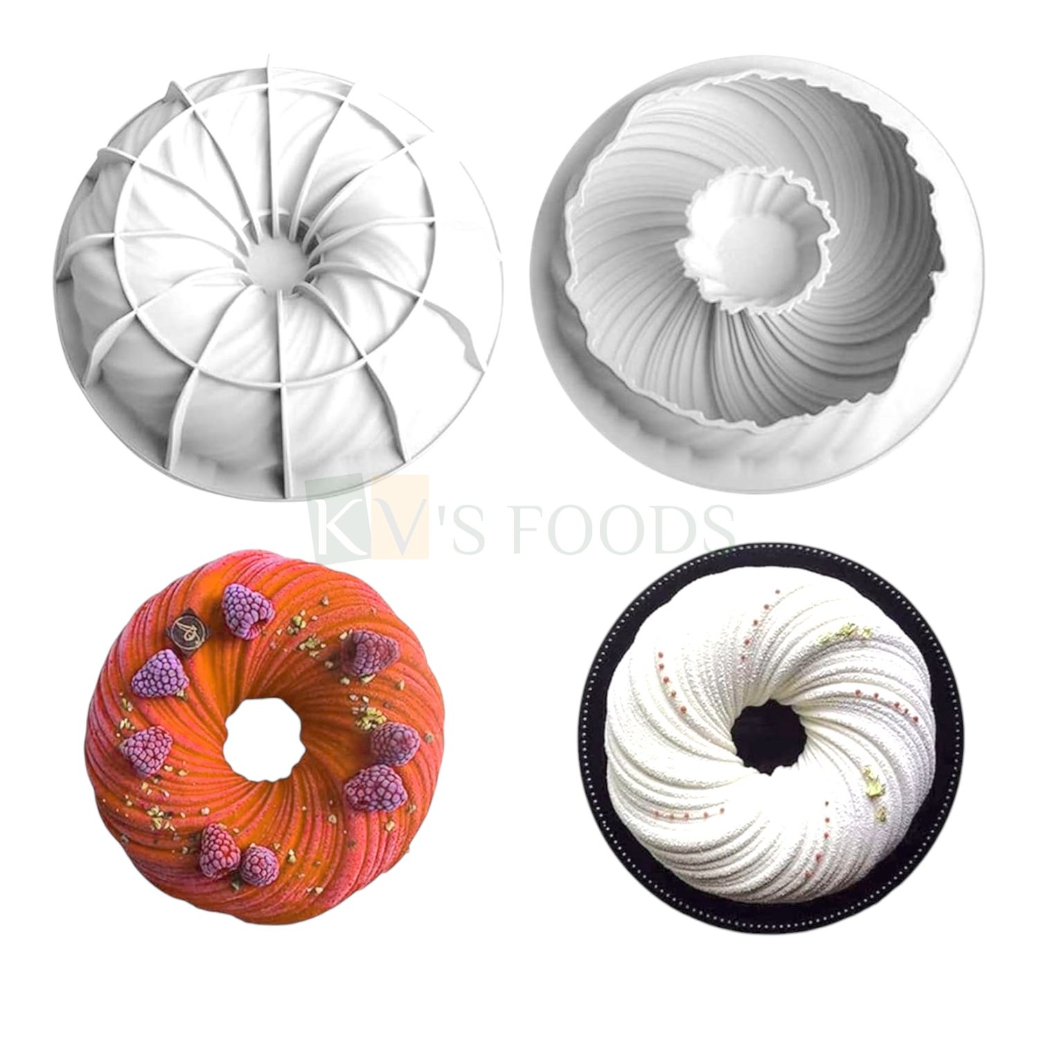 1 PC White Silicone 3D Round Swirl Spiral Donut Shape Wreath Ring Entremet Cake Mould, Size 24.5cm, Mousse Mold Classic French Dessert Baking Pudding DIY Cake Decorations, Gelatin Cakes Reusable Tool