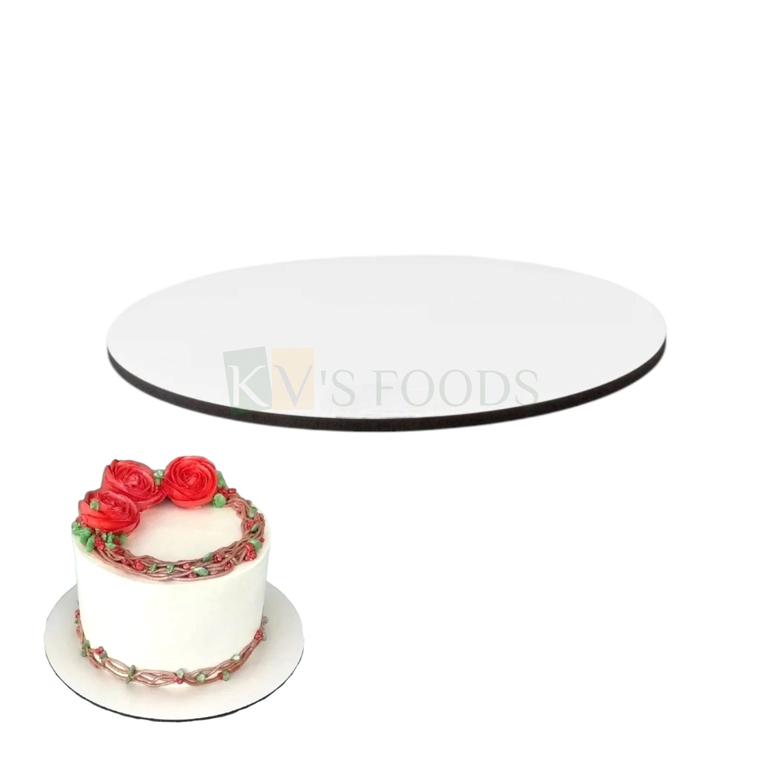 1PC 10 Inch, Thickness 5mm, Circle Round White Black Border Cake Base for Heavy Tiered Cakes, Cake Boards Cardboard, Dessert Plates Pastries Displays Cupcake Tray pie, Donut, Decorating Birthday Theme