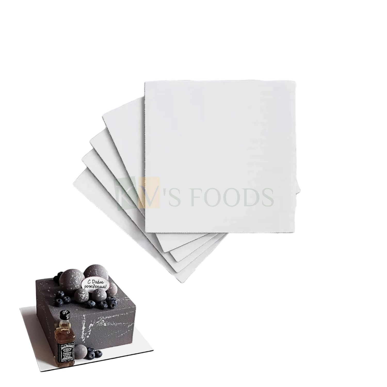 5PCS 8 Inch, Thickness 2mm, Square MDF White Cake Base Set, Medium Cake Boards for 1/2 Kg Cakes, Cardboard, Dessert Plates Pastries Displays Cupcake Tray pie, Donut, Mousse Decorating Birthday Theme