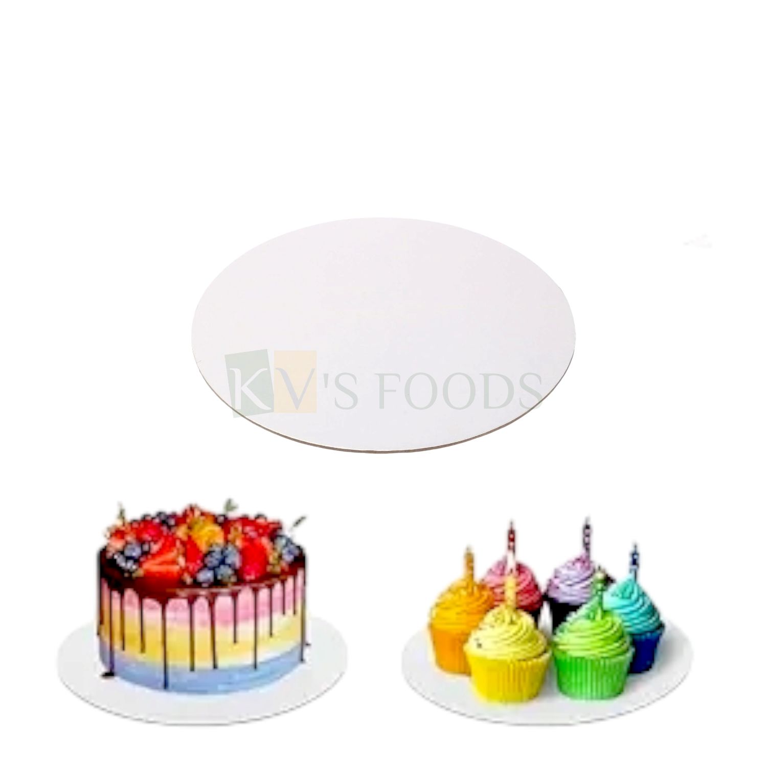 5PCS 8 Inch, Thickness 2mm, Circle Round MDF White Cake Base for 1/2 Kg Medium Cakes, Cake Boards Cardboard, Dessert Plates Pastries Displays Cupcake Tray pie Pastry, Donut, Decorating Birthday Theme