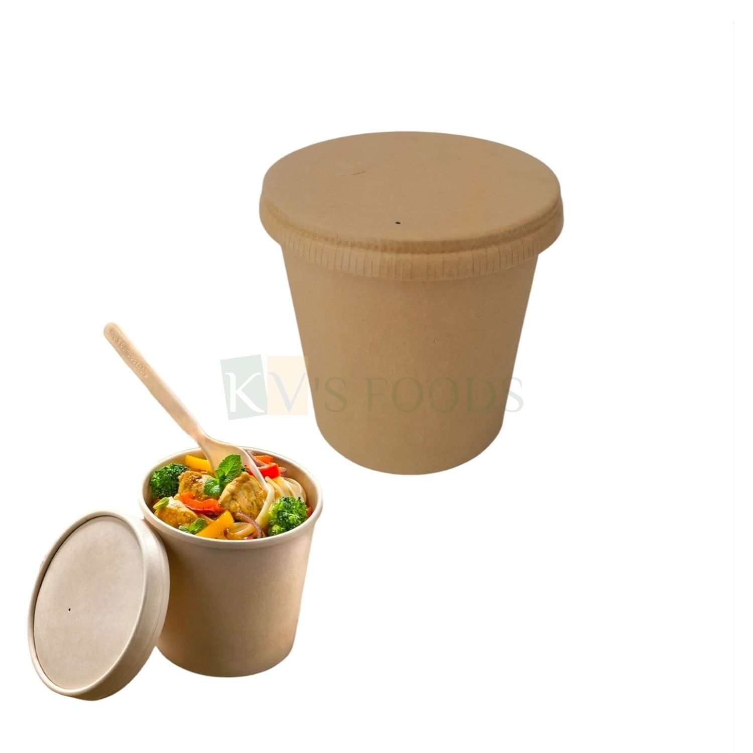5 PCS Base Diameter 3 x 3 Inch Height 3.9 Inch Capacity ~ 15OZ/450 ML, Kraft Paper Brown Compostable Food Glass with Vented Lid, Cup Heat Preservation for Soups Stews Salad Hot and Cold Drinks Bowls