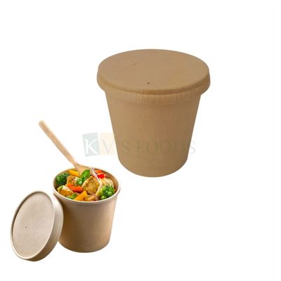 5 PCS Base Diameter 3 x 3 Inch Height 3.9 Inch Capacity ~ 16OZ/450 Gram, Kraft Paper Brown Compostable Food Glass with Vented Lid, Cup Heat Preservation for Soups Stews Salad Hot and Cold Drinks Bowls