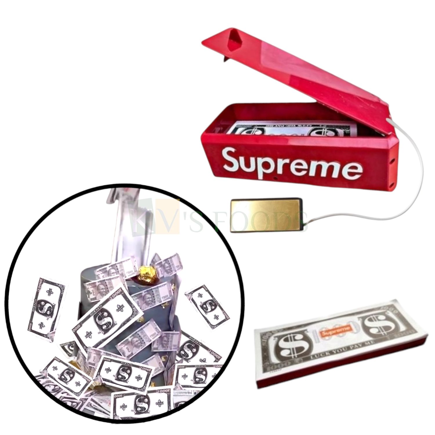 1PC Red Supreme Money Gun Cash, Toy for Kids Adults with 1 Bundle of Fake Dollar Included for Flawless Enjoyment - for Birthdays, Cannon for Wedding, Anniversary Parties and Fun, Props For Shootings