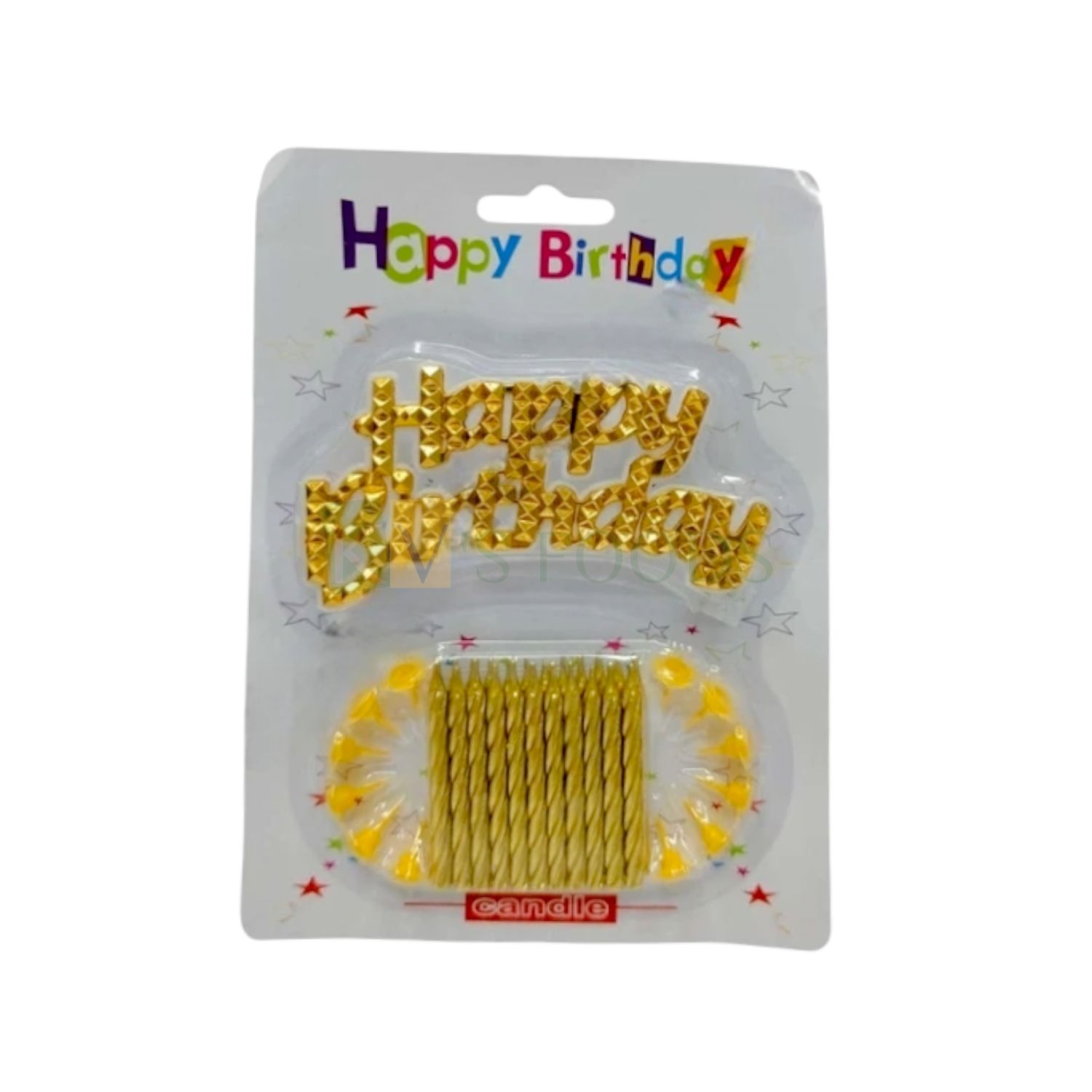 1 PC Golden Colour Big Happy Birthday Letters Side Cake Insert, 23 Spiral Wax Candle and 12 Yellow candle stands, Kids Childrens Bday Cupcake Inserts, Small Home Celebrations DIY Cake Decorations