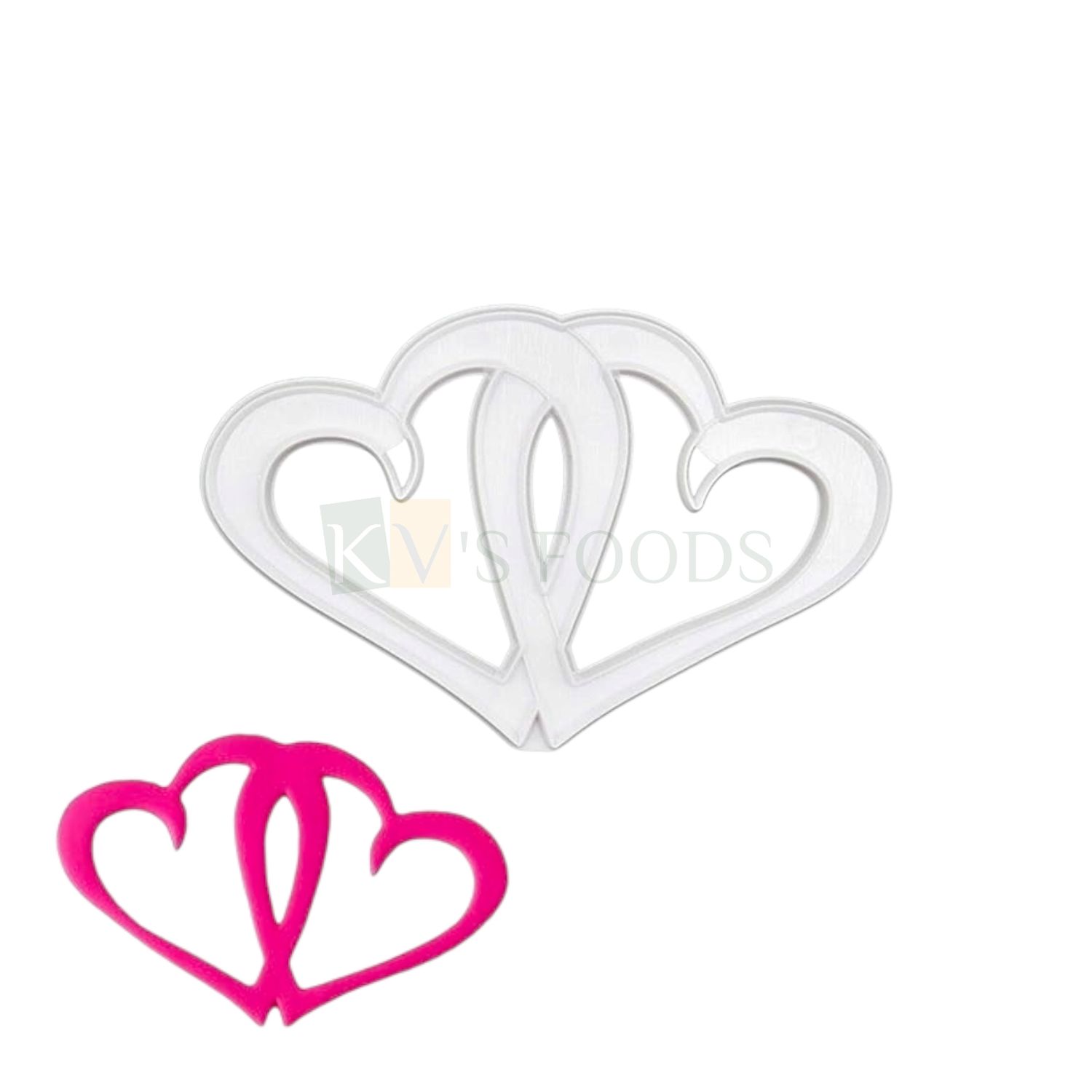 1 PC White Entwined Double Heart Fondant Plunger Cutters Stamps, Embossing Molds Presses Impression, Chocolates Pancake Cookies Love Valentines Day, Wedding Anniversary Cakes Cupcake Decorations