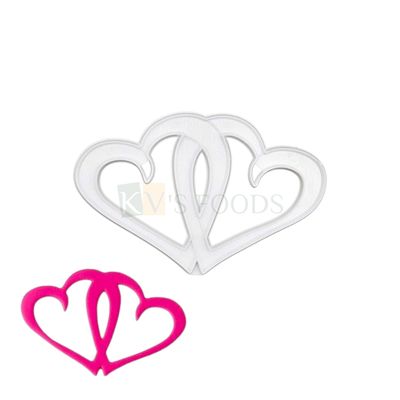 1 PC White Entwined Double Heart Fondant Plunger Cutters Stamps, Embossing Molds Presses Impression, Chocolates Pancake Cookies Love Valentines Day, Wedding Anniversary Cakes Cupcake Decorations