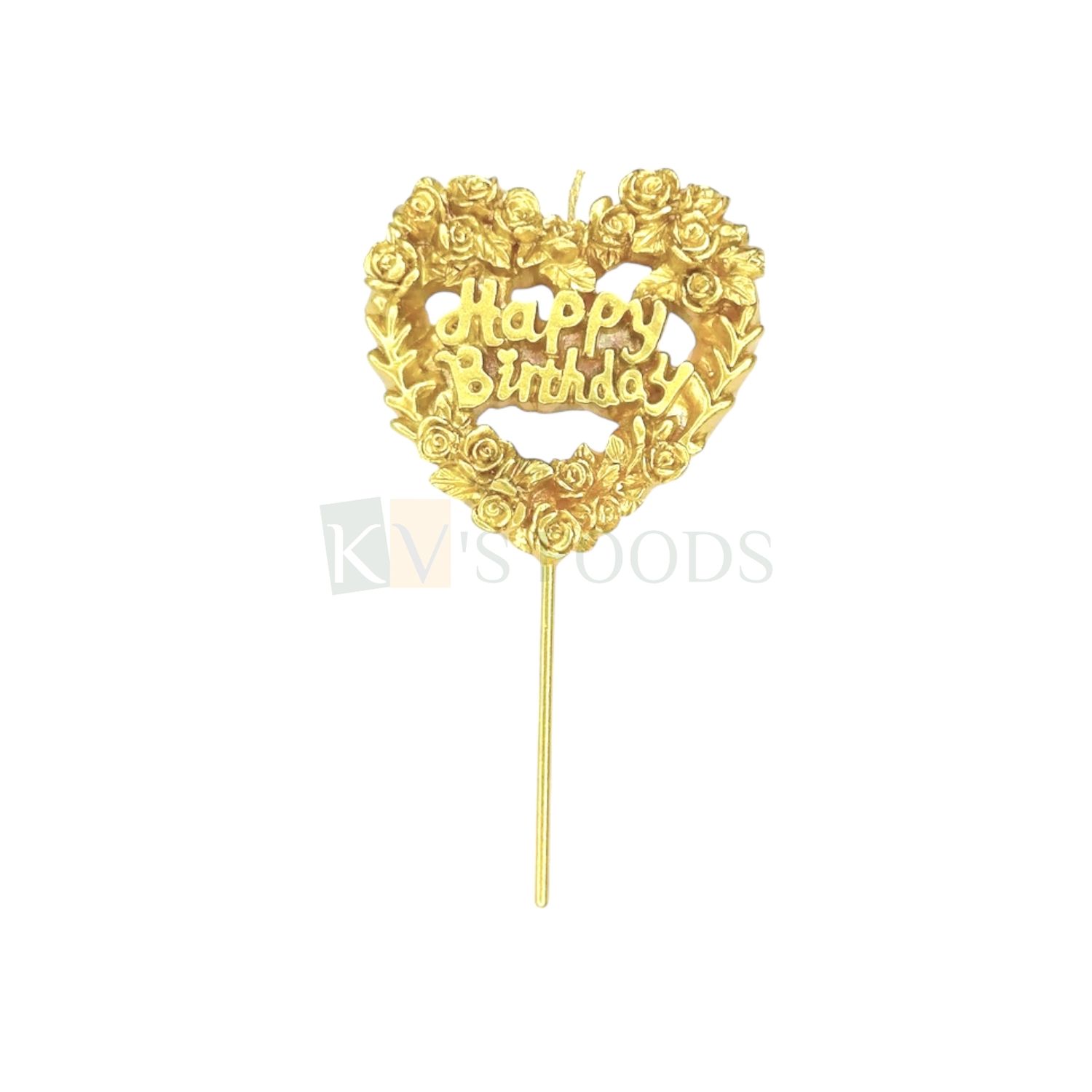 1 PC Golden Colour Floral Heart Shape Happy Birthday Letters Wax Candle, Cake and Cupcake Inserts, Wife Girlfriend Birthday, Anniversary Love Valentine&#39;s Cakes Decorations DIY Cake Decorations