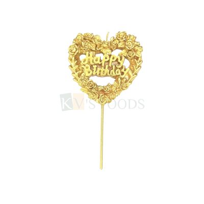 1 PC Golden Colour Floral Heart Shape Happy Birthday Letters Wax Candle, Cake and Cupcake Inserts, Wife Girlfriend Birthday, Anniversary Love Valentine&#39;s Cakes Decorations DIY Cake Decorations