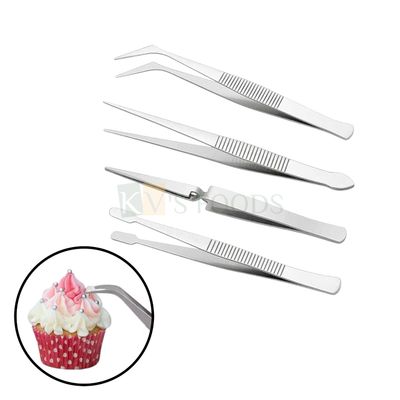 4PCS Stainless Steel Different Designs Tweezer Set, Fine Point, Angled Point, Flat Ended Tweezers for Decorating Cookies, Cakes, Desserts, Cupcakes Pastry, Baking Tools Cooking Kitchen Accessories