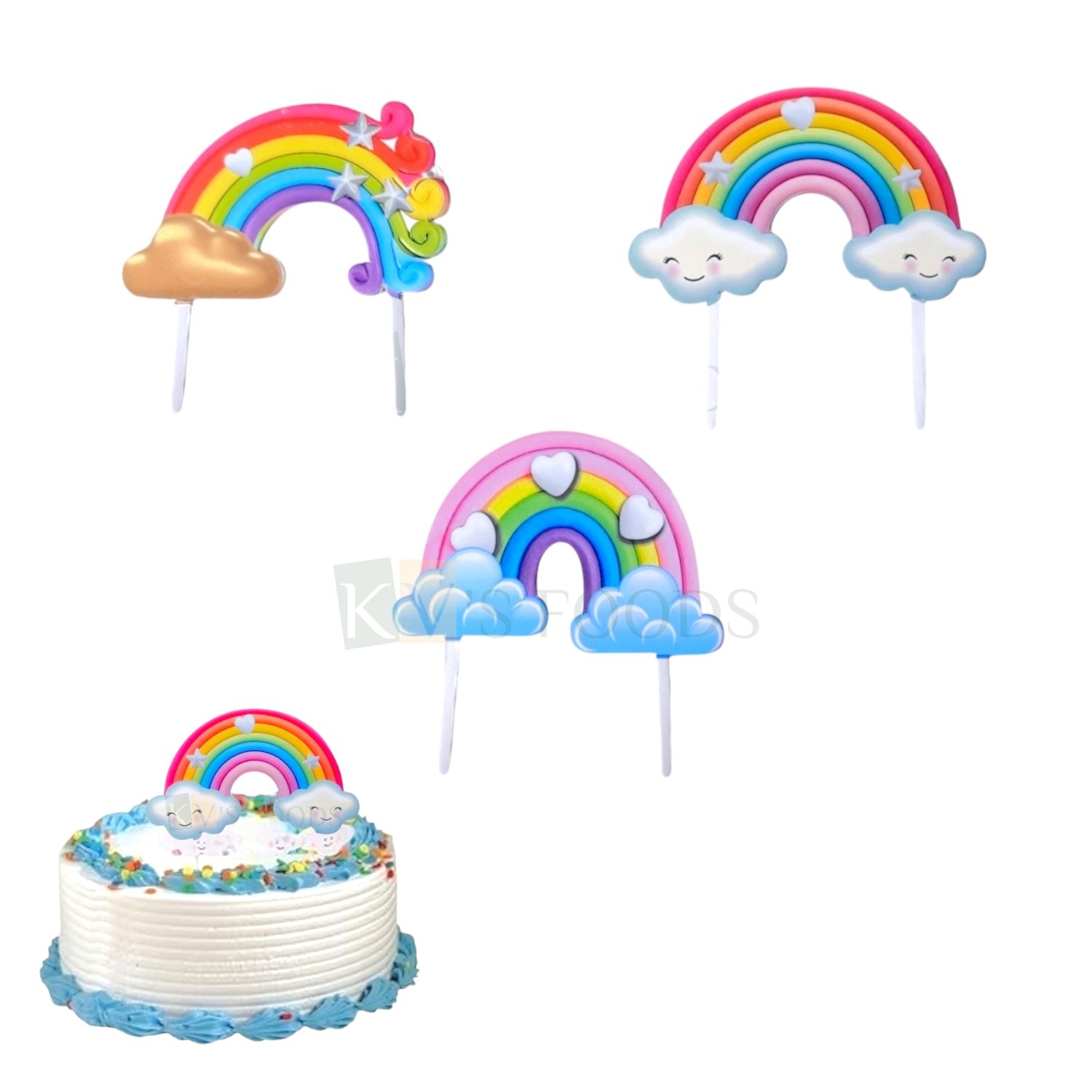1PC Acrylic Multicoloured Double-Sided Rainbow Clouds Hearts Stars Different Designs Cake Topper, For Kids Children&#39;s Birthday Party, Baby Shower Theme Cake Insert Rainbow Theme DIY Cake Decorations