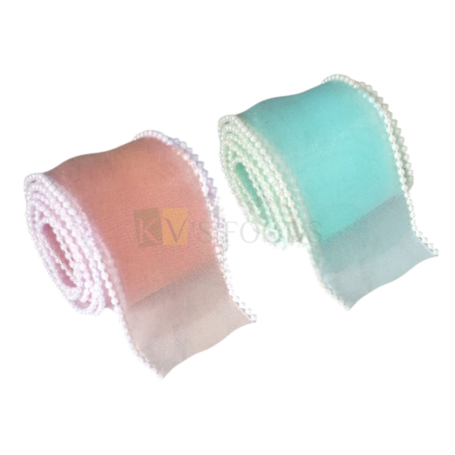1 PC Approx. 1.8 Meter Length, 2.2 Inch Wide Light Green/Brown Colour Organza Lace with Moti Border Design Ribbon Roll, Small Moti Net Lace for Cake Decoration, Mesh Wrap for Wedding Cakes, Non Edible