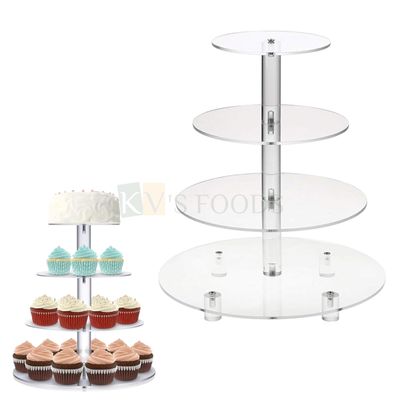 4-layer/4 Tiers Acrylic Cupcake Display Stand, Cakes, Macaron Pastry Tower Wedding, Birthday Anniversary, Round Dessert Display Stacked Rack Christmas Decor, Baby Shower, or Bridal shower Decorations