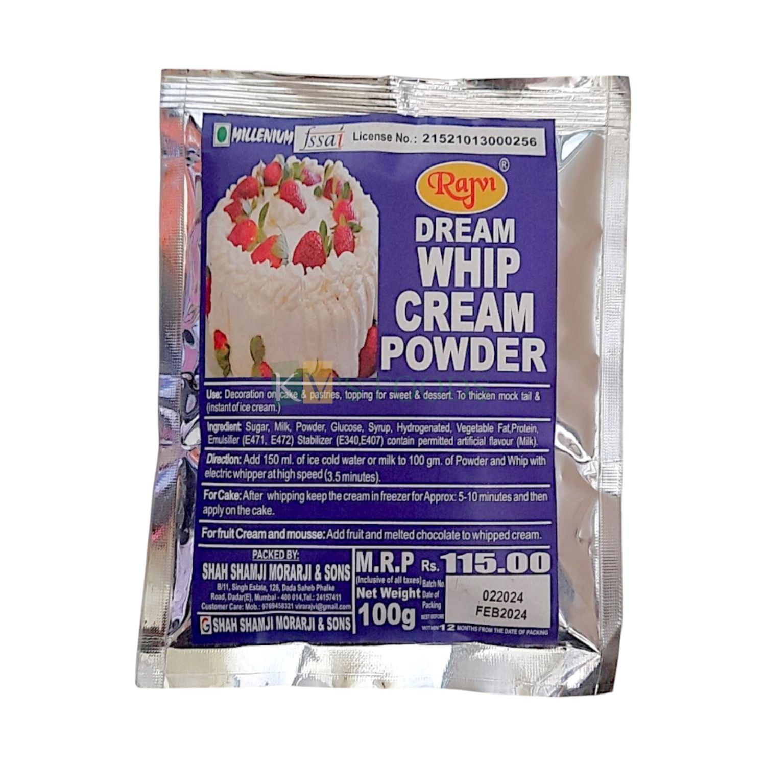 1 PC White Rajvi Whip Cream Powder (100 Gm), Used for Decorating Cakes, Pastries, Topping for Sweets, and Desserts, To thicken Mocktail, Can be used in Fruits and Melted Chocolate DIY Cake Decorations