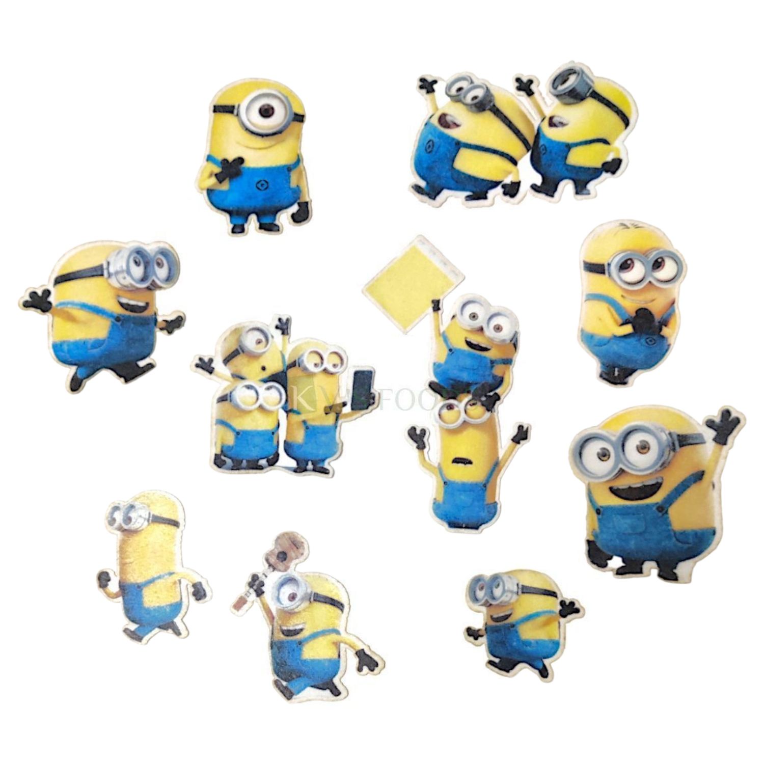 11 PCs Colourful Mix Design Minions, Cartoon Theme Pre-Cut Pre-Printed Edible Wafer Paper Cutouts Cake Decorations Kids Girl Boys Happy Birthday Cake Topper Stick-on Cake Decor DIY Cake Decorations