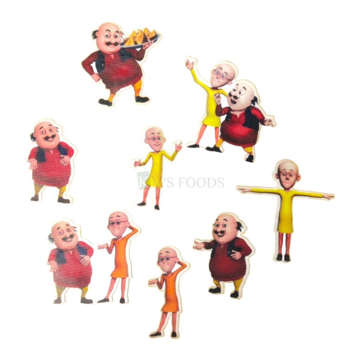 12 PCs Colourful Mix Design Motu Patlu Cartoon Theme Pre-Cut Pre-Printed Edible Wafer Paper Cutout Cake Decorations Kids Girl Boys Happy Birthday Cake Topper Stick-on Cake Decor DIY Cake Decoration