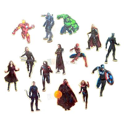 14 PCs Colourful Mix Design Hulk Avengers Super Heroes Spiderman Cartoon Theme Pre-Cut Pre-Printed Edible Wafer Paper Cutouts Cake Decorations Kids Boys Happy Birthday Cake Topper Stick-on Cake Decor