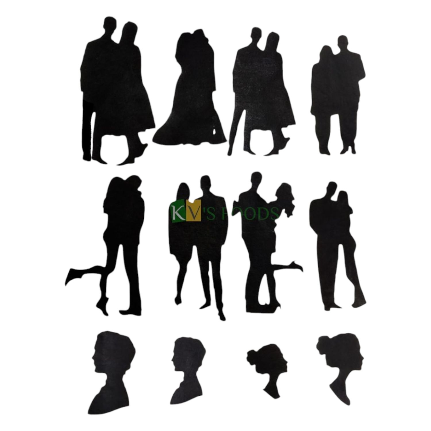 13 PCs Black Colour Couple Different Poses Faces Mix Design  Pre-Cut Pre-Printed Edible Wafer Paper Cutouts Bride Groom Kissing Decor Stick-on Cake Decor Wedding Anniversary Love Cake Topper Set