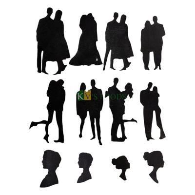 13 PCs Black Colour Couple Different Poses Faces Mix Design  Pre-Cut Pre-Printed Edible Wafer Paper Cutouts Bride Groom Kissing Decor Stick-on Cake Decor Wedding Anniversary Love Cake Topper Set