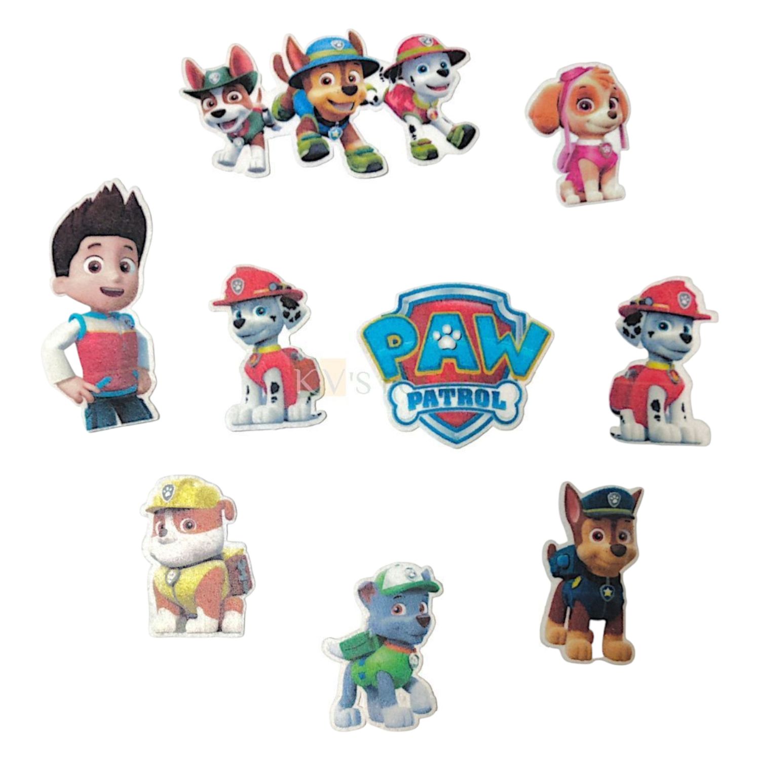 11 PCs Colourful Mix Design Paw Patrol Cartoon Theme Pre-Cut Pre-Printed Edible Wafer Paper Cutout Cake Decorations Kids Girl Boys Happy Birthday Cake Topper Stick-on Cake Decor DIY Cake Decoration