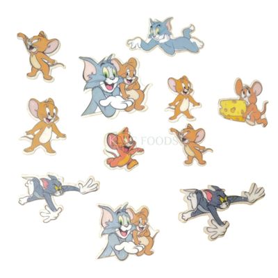 15 PCs Colourful Mix Design Tom and Jerry Cartoon Theme Pre-Cut Pre-Printed Edible Wafer Paper Cutout Cake Decorations Kids Girl Boys Happy Birthday Cake Topper Stick-on Cake Decor DIY Cake Decoration