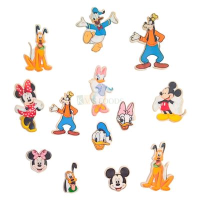 17 PCs Colourful Mix Design Mickey Mouse Donald Duck Cartoon Theme Faces Pre-Cut Pre-Printed Edible Wafer Paper Cutout Cake Decorations Kids Girl Boys Happy Birthday Cake Topper Stick-on Cake Decor