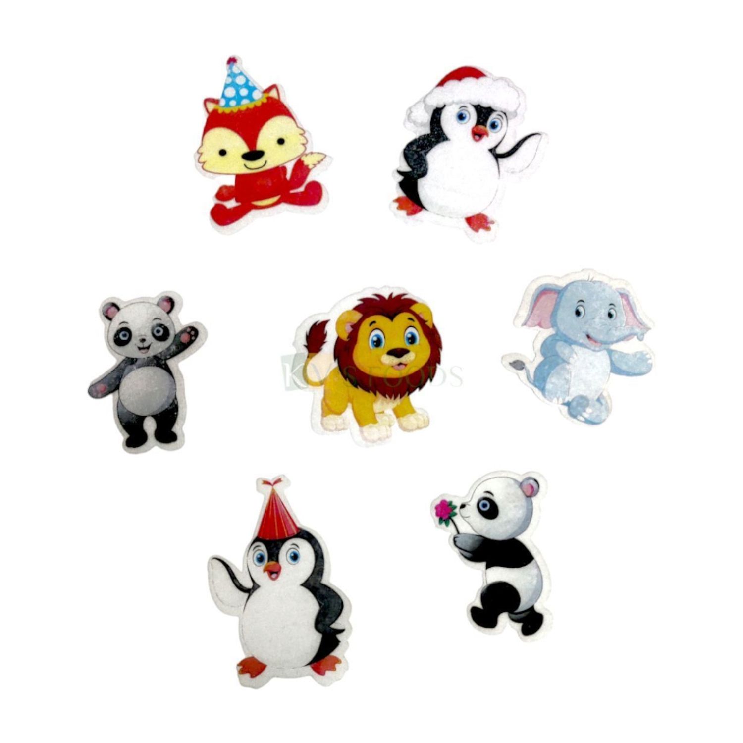 18 PCs Colourful Mix Design Animal Cartoon Theme Pre-Cut Pre-Printed Edible Wafer Paper Lion Elephant Panda Cutouts Kids Girl Boys Happy Birthday Cake Topper Stick-on Cake Decor DIY Cake Decoration