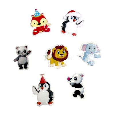 18 PCs Colourful Mix Design Animal Cartoon Theme Pre-Cut Pre-Printed Edible Wafer Paper Lion Elephant Panda Cutouts Kids Girl Boys Happy Birthday Cake Topper Stick-on Cake Decor DIY Cake Decoration