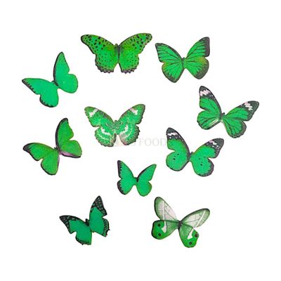 33 PCs Light Green Mix Design Butterflies Pre-Cut Pre-Printed Edible Wafer Paper Cutouts Cake Decorations, Cupcake Topper Decor Stick-on Cake Decor Wedding Cake Topper Set Paper Butterfly