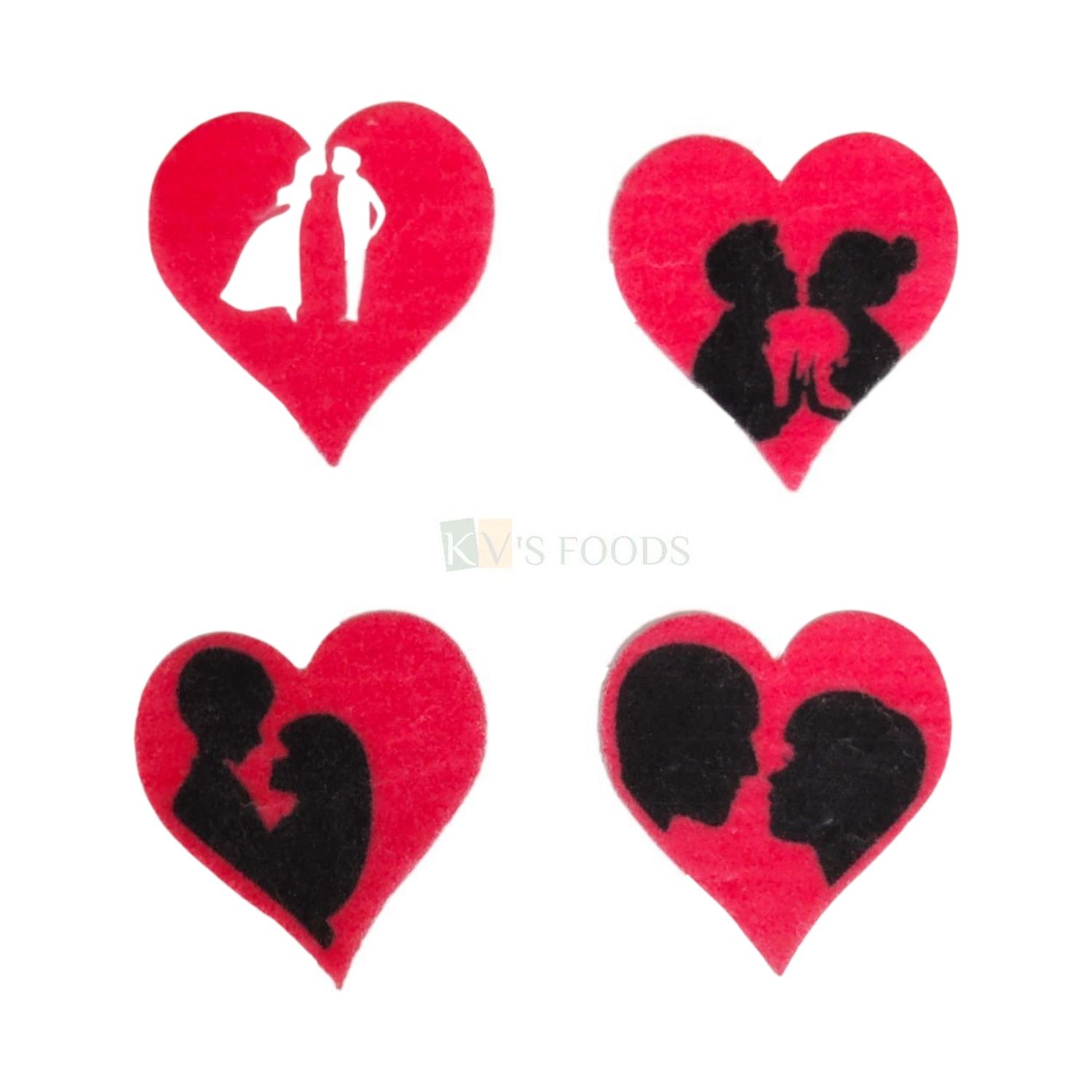 35 PCs Red Colour Hearts Shape With Couple Faces Mix Design Pre-Cut Pre-Printed Edible Wafer Paper Cutouts Bride Groom Kissing Decor Stick-on Cake Decor Wedding Anniversary Cake Topper Set