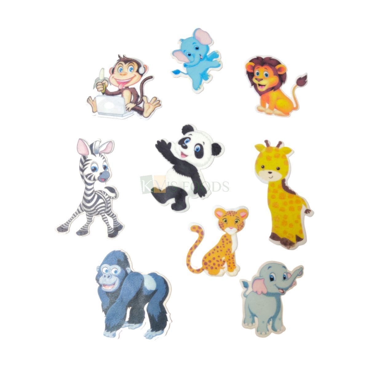9 PCs Colourful Mix Design Animal Cartoon Theme Pre-Cut Pre-Printed Edible Wafer Paper Cutout Cake Decorations Kids Girl Boys Happy Birthday Cake Topper Stick-on Cake Decor DIY Cake Decoration