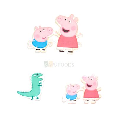 9 PCs Colourful Mix Design Peppa Pig Cartoon Theme Pre-Cut Pre-Printed Edible Wafer Paper Cutouts Cake Decorations Kids Girl Boys Happy Birthday Cake Topper Stick-on Cake Decor DIY Cake Decorations