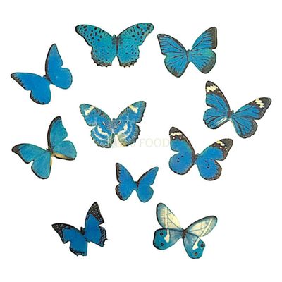 30 PCs Crystal Blue Mix Design Butterflies Pre-Cut Pre-Printed Edible Wafer Paper Cutouts Cake Decorations, Cupcake Topper Decor Stick-on Cake Decor Wedding Cake Topper Set Paper Butterfly