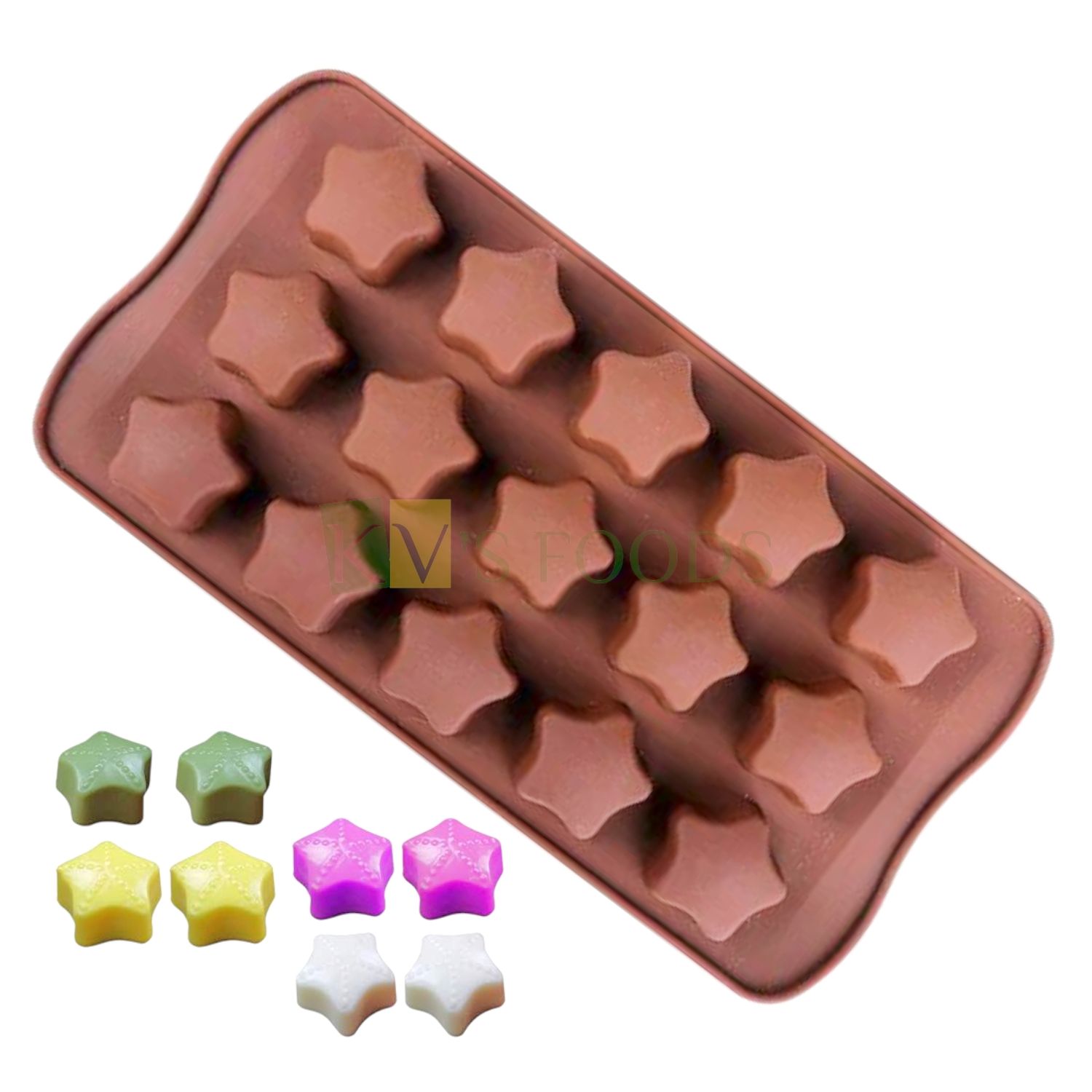 15 Cavity/Slots Star Shaped Dotted Design Chocolate Silicon Mould, Sugar Craft, Cake Decoration, Pudding, Dessert, Jelly, Gummy, Garnishing, Candy, Pralines, Cupcakes, Fondant, Baking DIY Food Decor