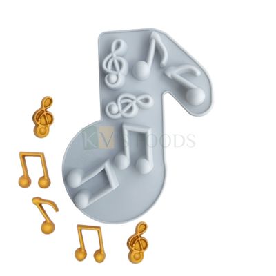6 Cavity/Slots Musical Notes, Symbol, Music Instrument, Silicon Chocolate Mould, Sugar-craft, Cupcake Dessert Insert, Ice Cream Garnishing Cake Decoration, Candy, Jelly, Gummy, Fondant, DIY Food Decor