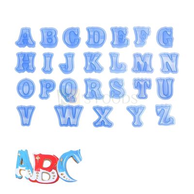 26 PCS Blue Small Uppercase A to Z, Capital Letters, Alphabets, Cookies Cutter Set, Fondant Cakes Moulds, Embossing Presses, Impression Chocolates Biscuits Birthday Wedding Anniversary Cakes Cupcakes