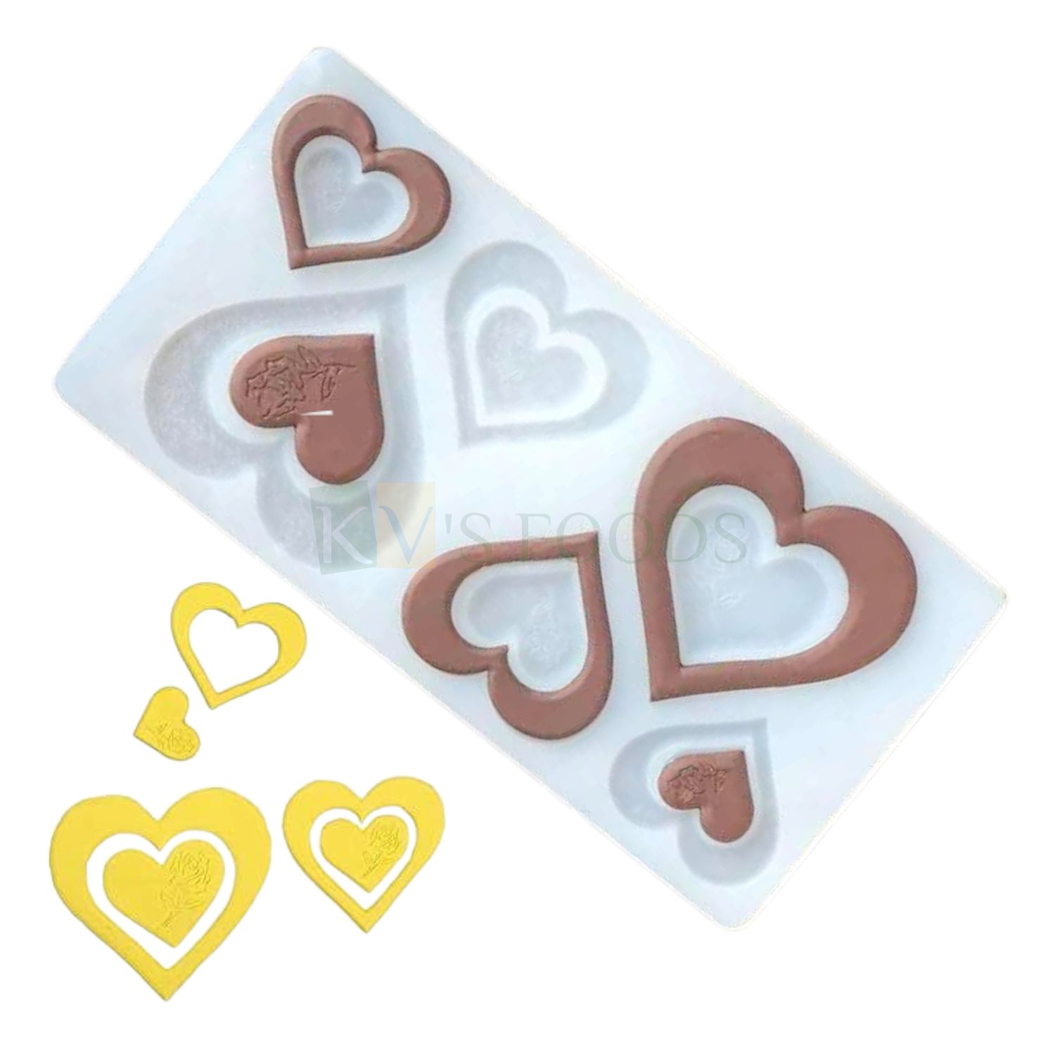 6 Cavity Silicon Double 2 Big Small Heart Edge Rings With Rose Design Mould, Sugar-craft, Desserts Inserts, Chocolate, Ice Cream Garnishing, Cake Topper, Candy, Fondant, DIY Cakes, Cupcakes Decoration
