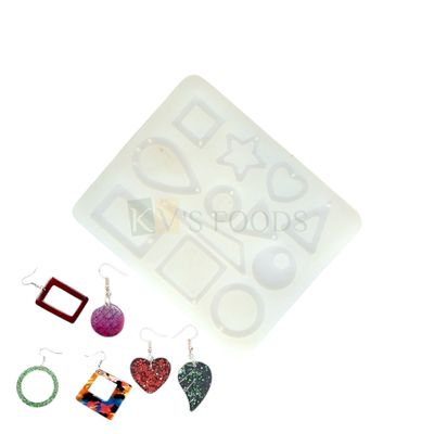 12 Cavity/Slots, White Silicone Geometric, Rectangle, Square, Star, Heart, Round, Triangle Shapes, Epoxy Resin Mould, Earing, Jewelry, Pendant, Keychains, Hard Candy, DIY Crafts, UV Resin Casting Mold