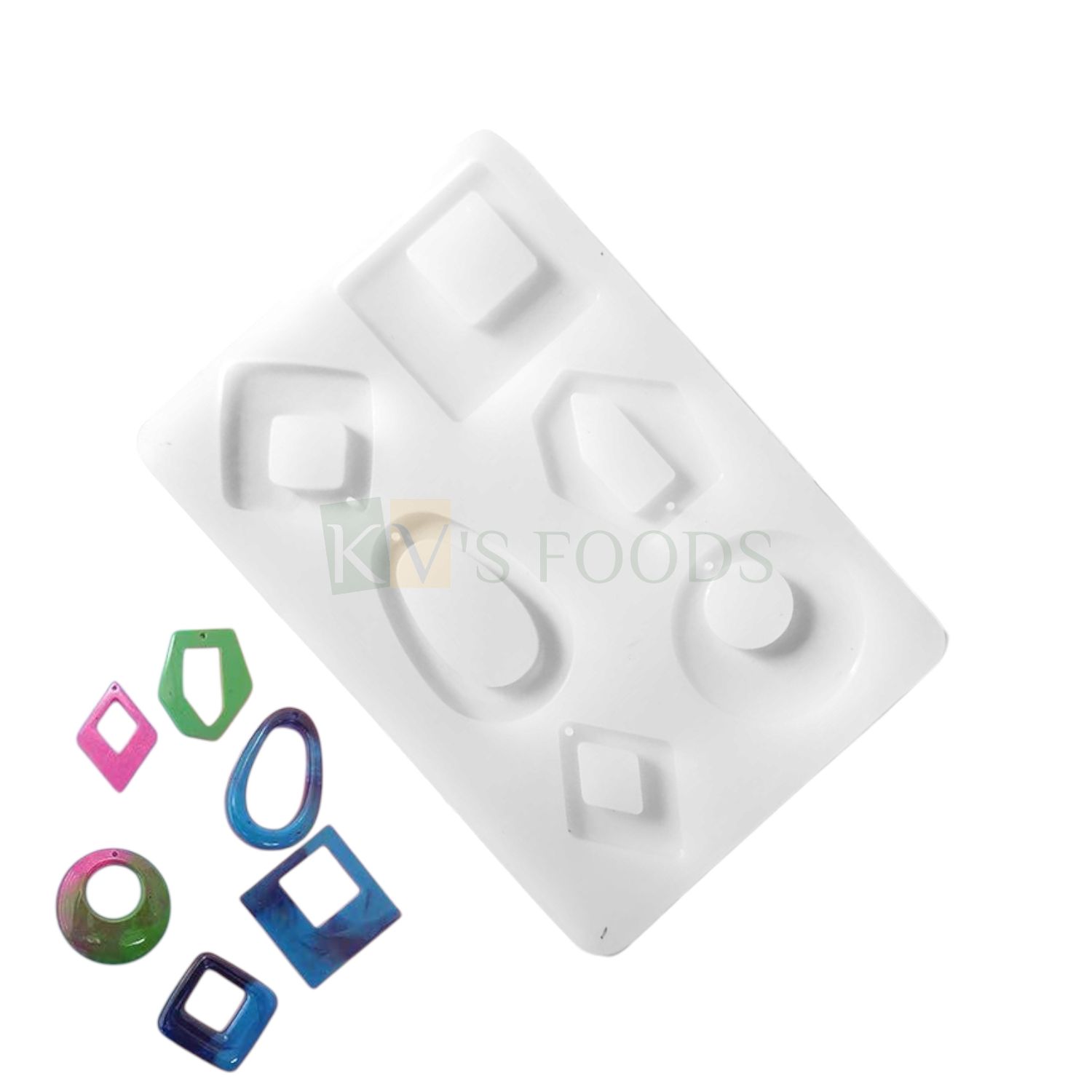 6 Cavity/Slots, White Silicone Geometric, Square, Round, Rhombus, Oval Shapes, Epoxy Resin Mould, Earing, Jewelry, Pendant, Keychains, Hard Candy, DIY Art and Crafts, UV Resin Casting Molds, Projects