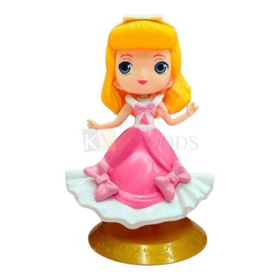 1PC Princess Disney Standing Aurora Petite Girl Cartoon Anime Figure Toys, Cake Toppers Kawaii Q Style Doll Girls Big Eyes Doll with Black Base Kids Room Decor Cute Princess Figurine, Birthday Theme