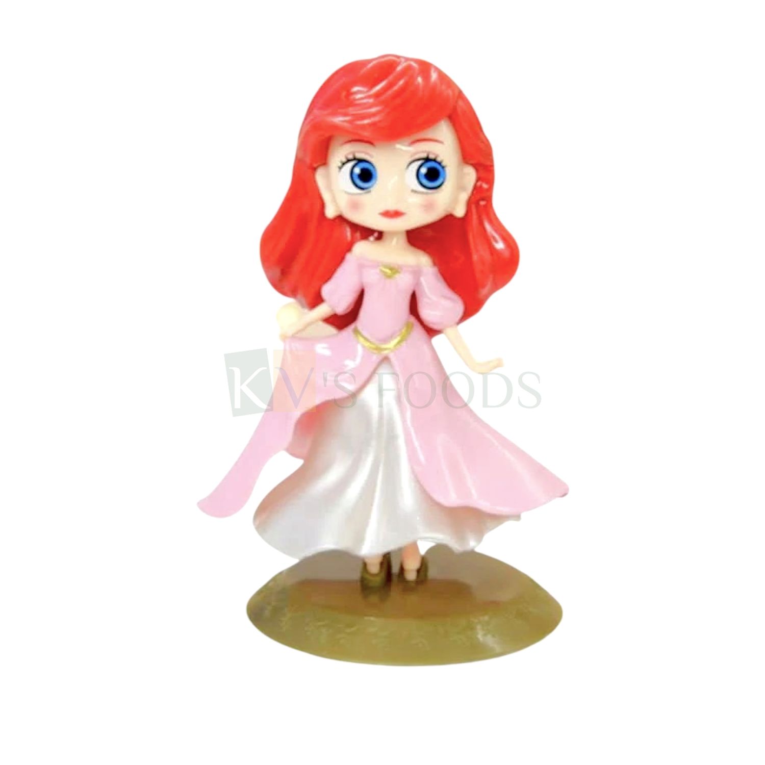 1 PC 5.2 Inches Disney Ariel (The Little Mermaid) Standing Princess Kawaii Q Style Doll Toy Cake Topper, Kids Girls Big Eyes Doll with Base, Action Miniature Figurine, Sea life Under Water Theme
