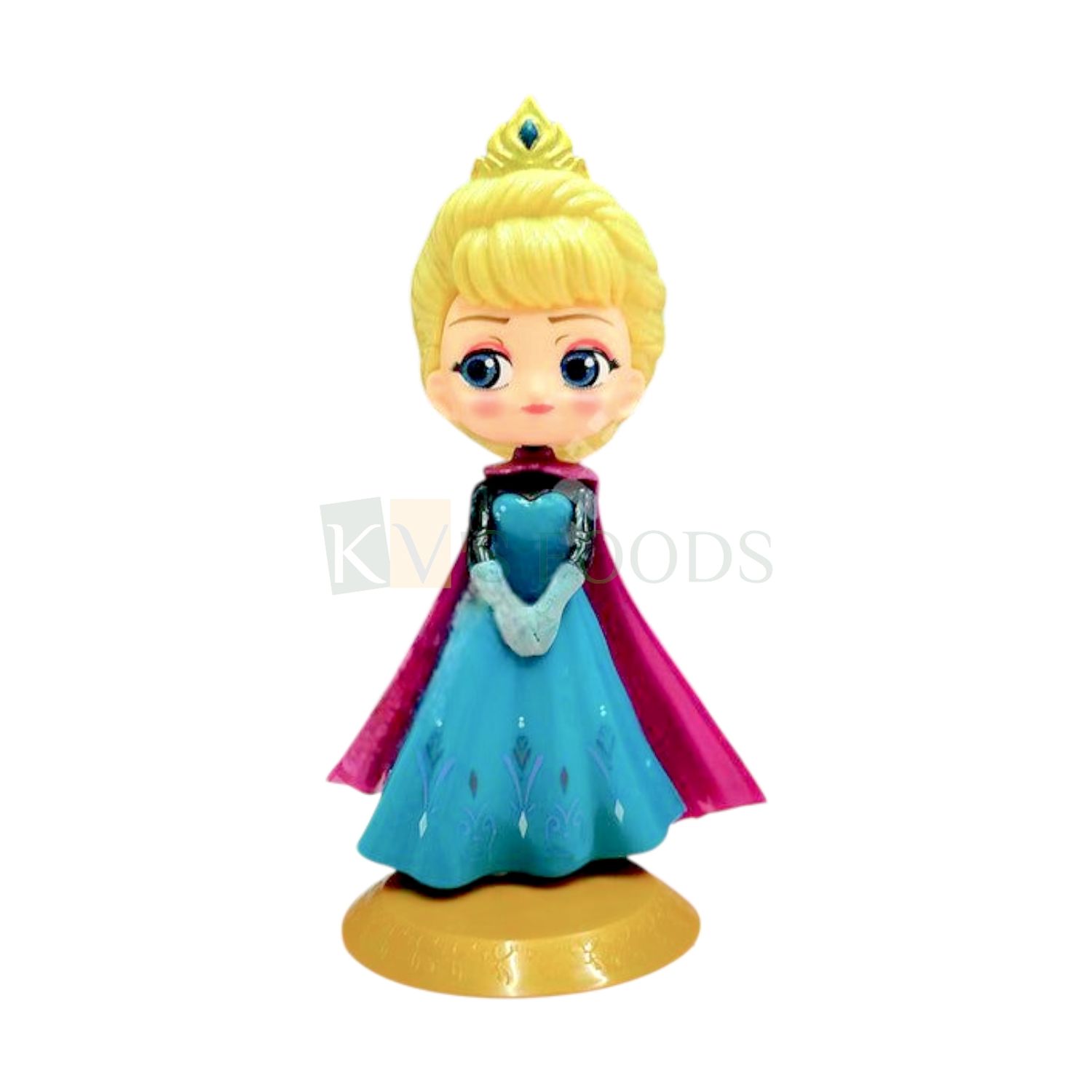 1PC Disney Frozen Queen Elsa Princess Anna With Over Coat Kawaii Q Style Doll Cake Topper, Girls Daughters, Happy Birthday Theme Big Eyes Doll with Base Cutest Princess Figurine DIY Cake Decorations