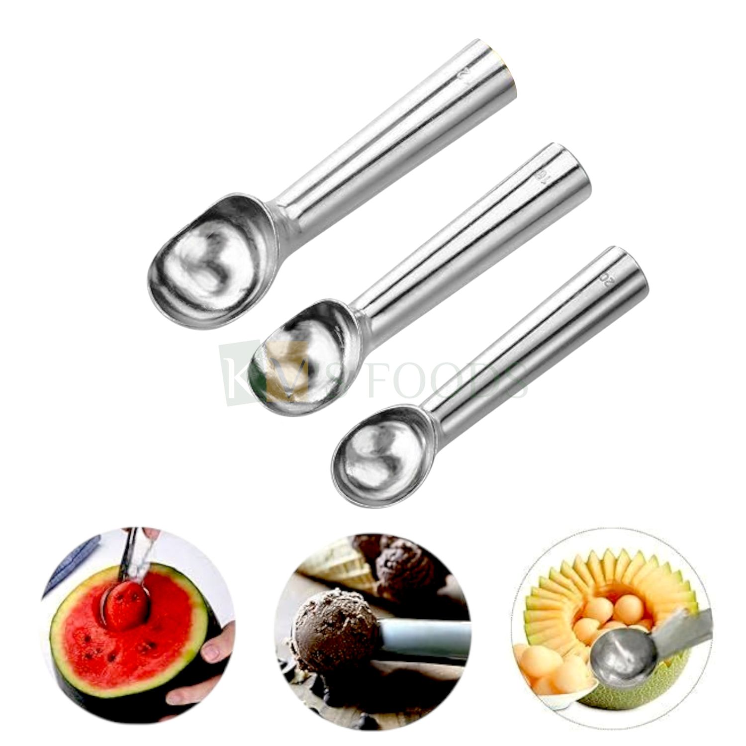 1PC Stainless Steel Small, Medium, Big Silver Ice Cream Scoop Nonstick Anti-Freeze Scooper, Heavy Duty Digger Spoon, Fruit Scooper, Multifunctional Serving Spoon, Melon Scoop Kitchen Gadgets Tools